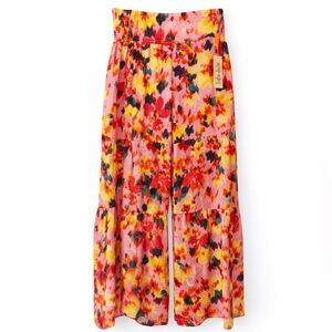 NWT Nanette Lepore Pink Floral Wide Leg Pants • Elastic Waist • Large